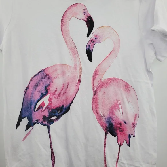 Chaser Flamingoes Big Graphic Tee Cotton Shirt White NEW - Picture 2 of 6